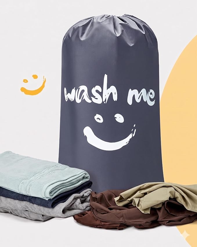 HOMEST XL Wash Me Travel Laundry Bag, Dirty Clothes Organizer, Large Enough to Hold 4 Loads of Garments, Easy Fit a Hamper or Clothing Basket, Grey