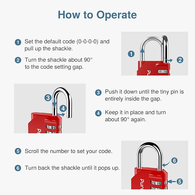 Puroma 4 Pack Combination Lock for Locker 4 Digit Outdoor Waterproof Padlock for School, Gym, Sports, Fence, Toolbox, Gate, Case, Outdoor, Hasp Storage, Cabinets (Red)