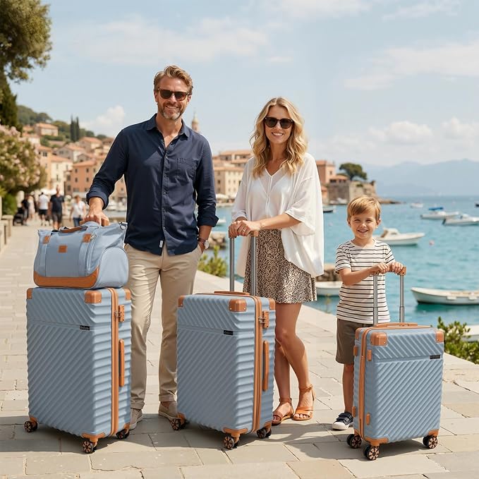 Cosbarn Luggage Sets 5 Piece with TSA Lock Spinner Wheels, Unisex Hard Case ABS Suitcase Set, Hardshell Lightweight Waterproof Travel Hardside Suitcases with Wheels for Women Men, Sky Blue