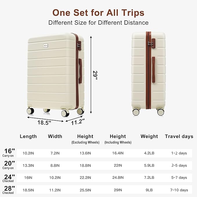Hardside Luggage Sets, Lightweight Suitcase with Spinner Wheels, Ivory