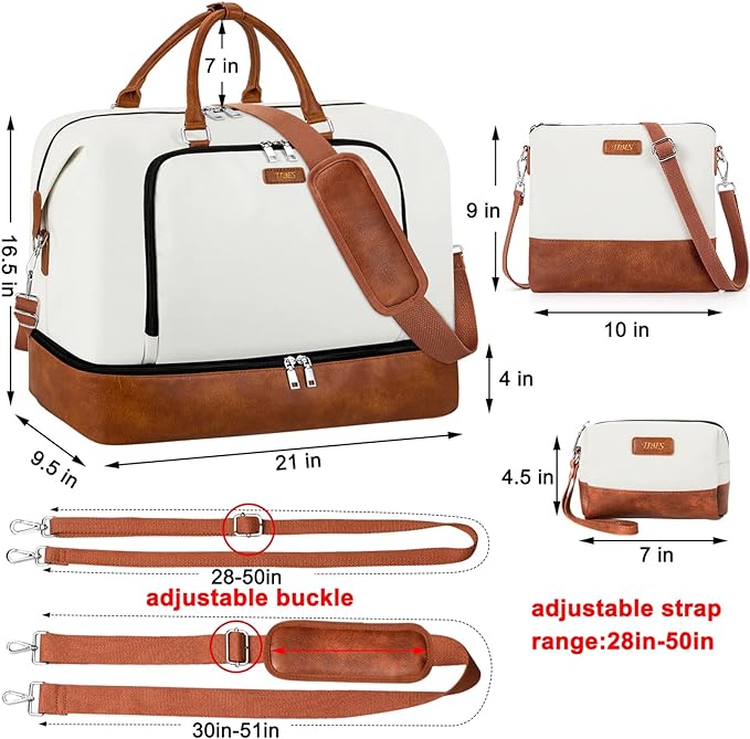 Travel Weekender Bag for Women, 21" Overnight Bag with Shoe Compartment 50L Large Travel Duffel Bag Carry On Tote for Weekend, Overnight, Business Trips, Water Resistant