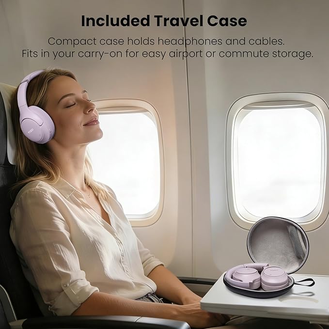 TOZO HT3 Hybrid Noise Cancelling Headphones, 90H Battery Life Wireless Over Ear Bluetooth 6.0 Foldable Headset, AI Voice Assistant with 5 Mics, Connect 2 Devices & Hi-Res Sound, 32 Audio EQ, with Case