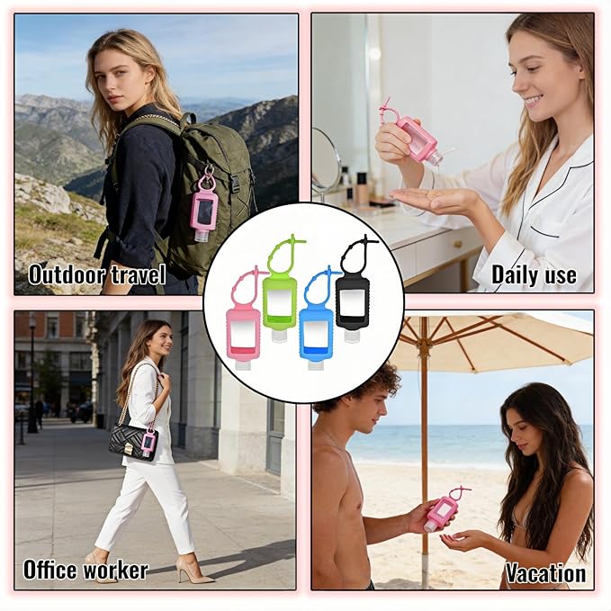 4-Pack Travel Refillable Leak Proof Squeeze Bottles with Silicone Sleeve & Keychain - 2oz/60ml Clear PETG Plastic Toiletry Containers for Hand Sanitizer, Lotion, Shampoo, Outdoor Essentials