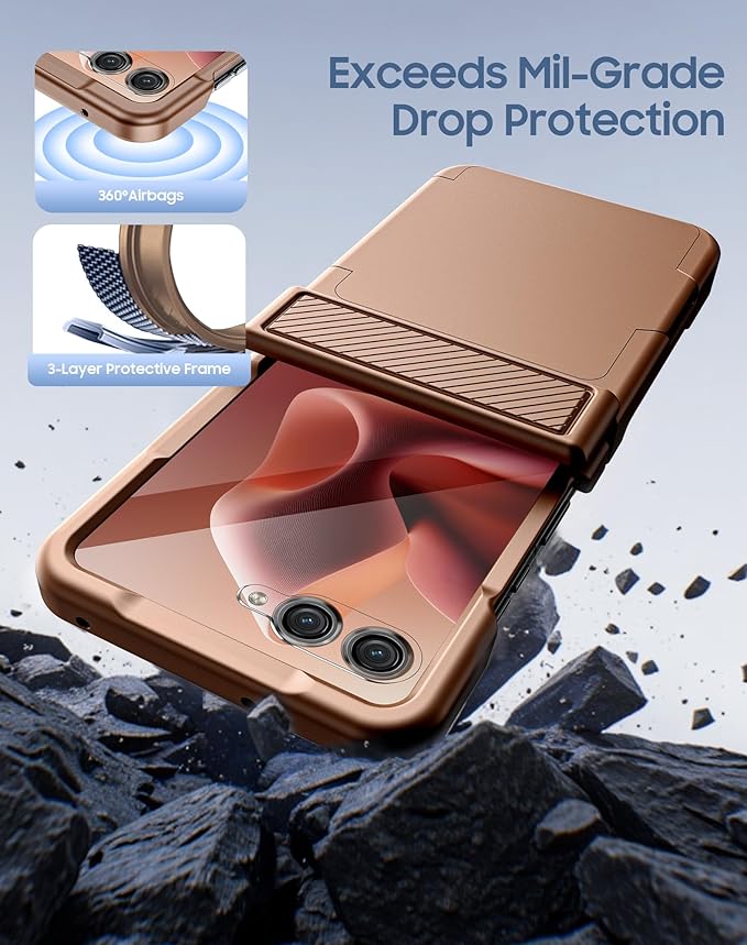 for Motorola Razr Ultra 2026/2025 Case with Card Holder RFID Blocking, Hinge Protection, Screen Protector, Full Body Rugged Shockproof Phone Case for Razr Ultra 2026/2025 -Desert Gold