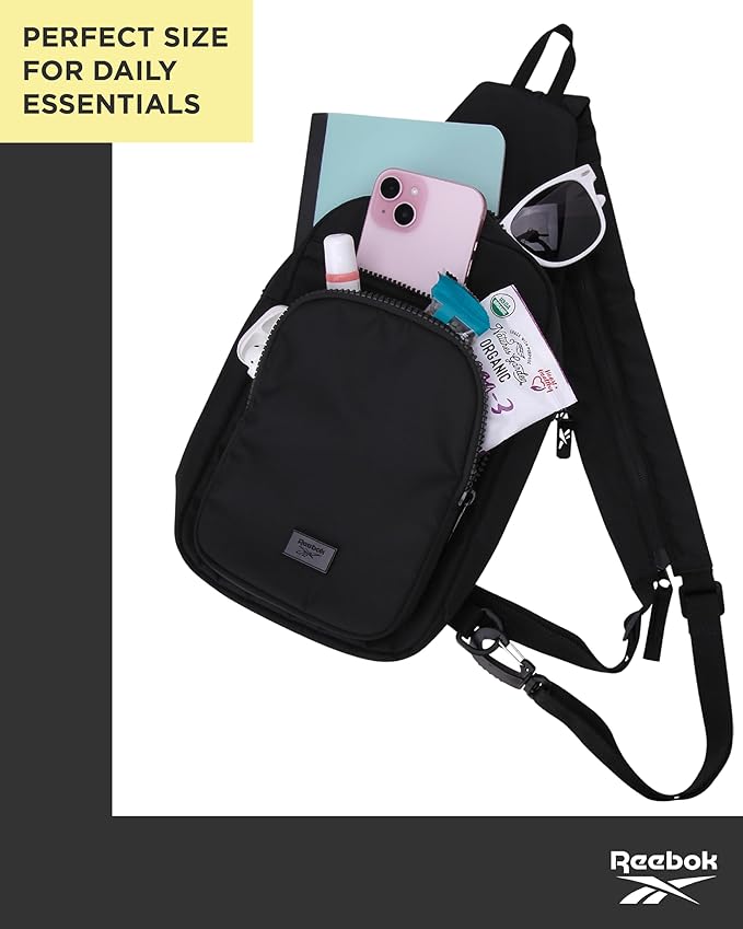 Reebok Unisex Crossbody Bag - Convertible Compact Durable Cross Body Bag for Women and Men - Gym and Travel Essentials, Size One Size, Cosmos Black