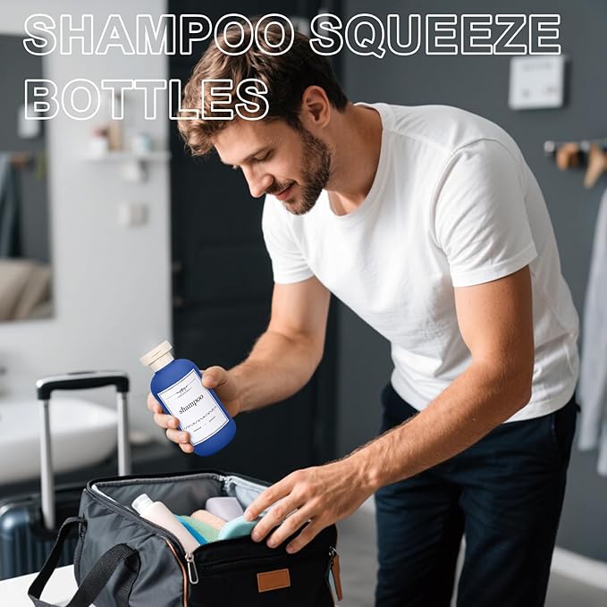 ASEVAT Plastic Leak Proof Travel Bottles for Toiletries, TSA Approved Travel Size Containers, Squeeze Bottles Refillable for Shampoo, Lotion & Body Wash (Blue+Navy+Grey, 6.7 oz)