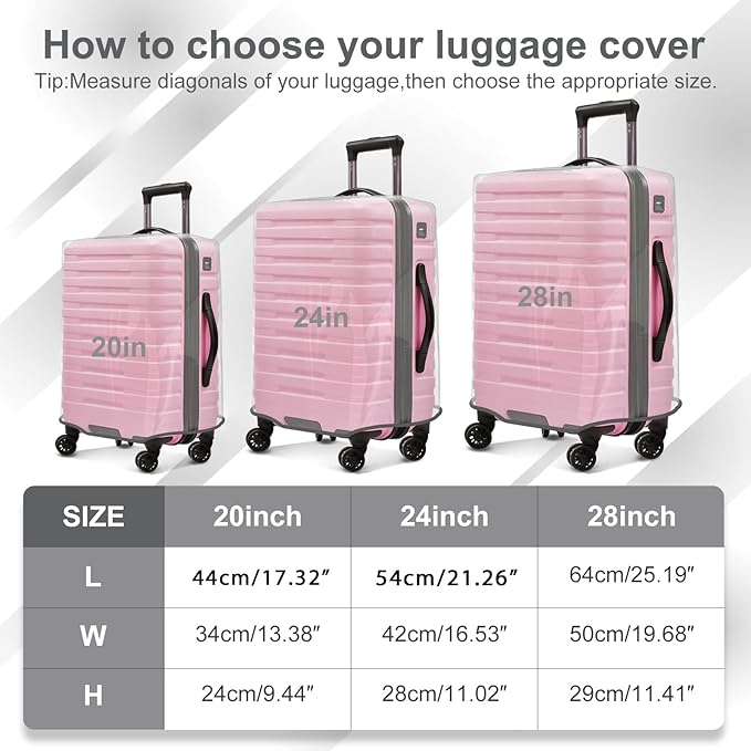 3-Piece Luggage Covers for Suitcase Fits 20 24 28 inch Wheeled Suitcase 0.4MM Thick Clear Heavy-Duty PVC Waterproof Case Wrap Protectors TSA Approve Travel Essentials