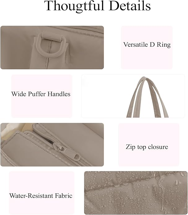 Puffer Tote Bag for Women, Quilted Bow Tote Bag with Cup Holder & 15.6 In Laptop Compartment for Work, Travel, Gym, College