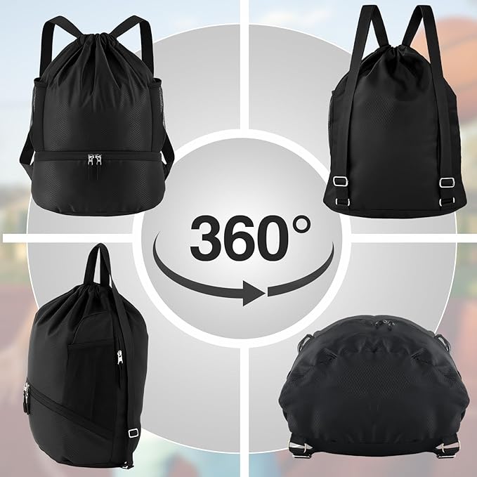 6 Pack Gym Drawstring Backpack Bags Bulk with Shoe Compartment for Sports Wet Proof Pocket for Men Women Large(Blue, Black)