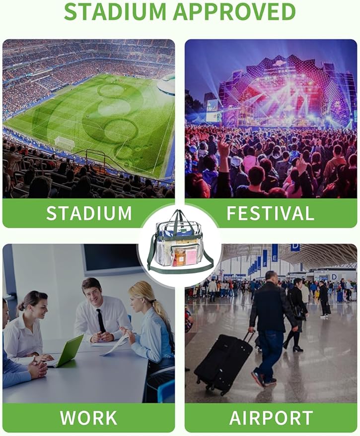 Bagenius Clear Tote Bag Stadium Approved, Game Day Satchel Bag with Non-detachable Reinforced Strap for Concert, Work, Sport