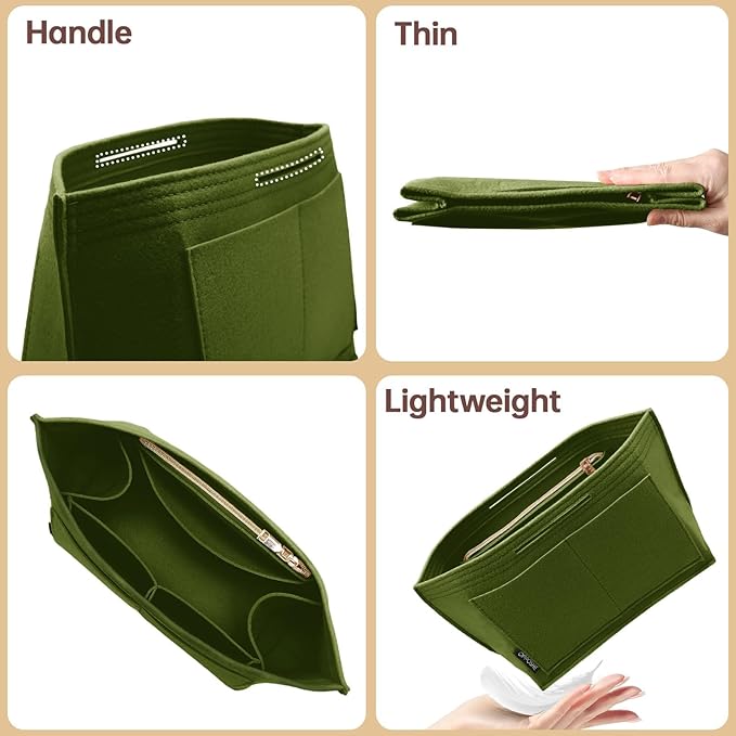 OPPOSHE Purse Organizer Insert for Longchamp Le Pliage, Premium Felt Long Champ Bag Handbag Women, Tote Organizer Insert with 9 Compartments (Large, Forest Green)