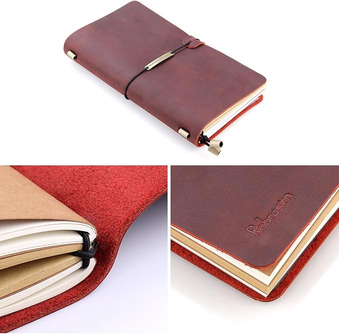 Robrasim Leather Writing Journal Notebook Refillable, Handmade Travelers Notebook for Men & Women, Perfect for Writing, Gifts, Travelers, Standard Size 8.5" x 4.5" Inches - Wine