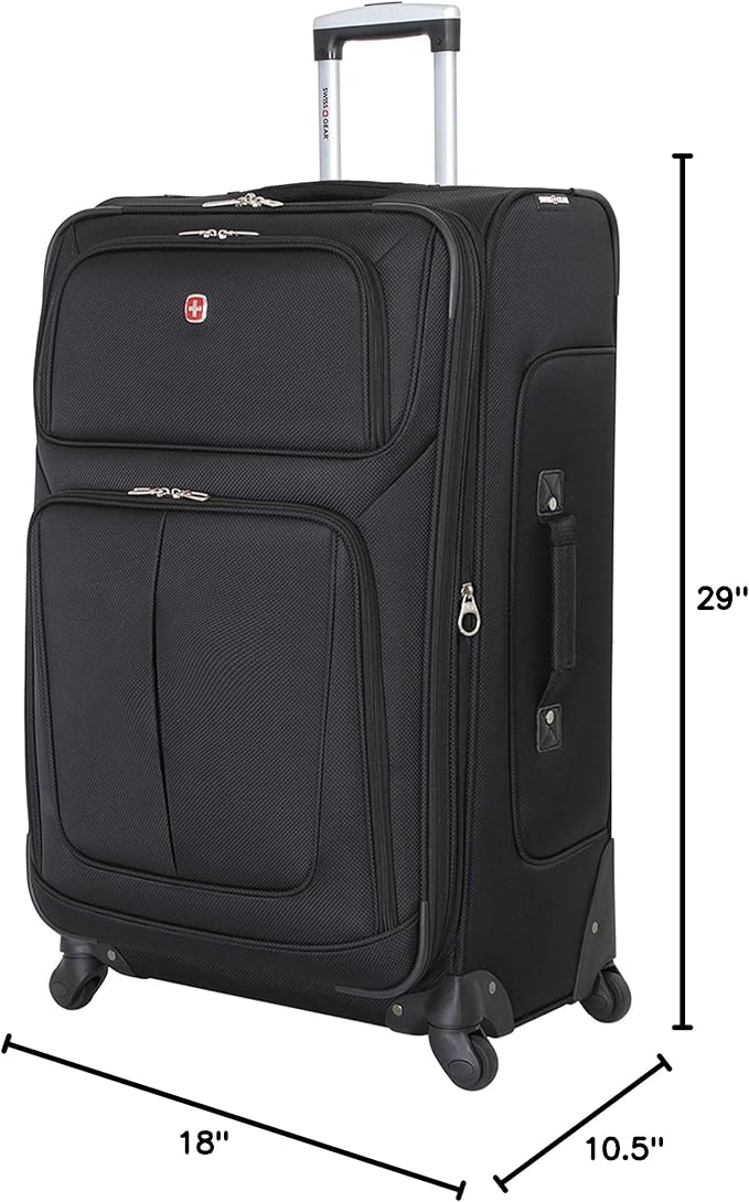 SWISSGEAR Sion Softside Expandable Spinner Luggage Durable Lightweight Travel Suitcase, Black, Checked-Large