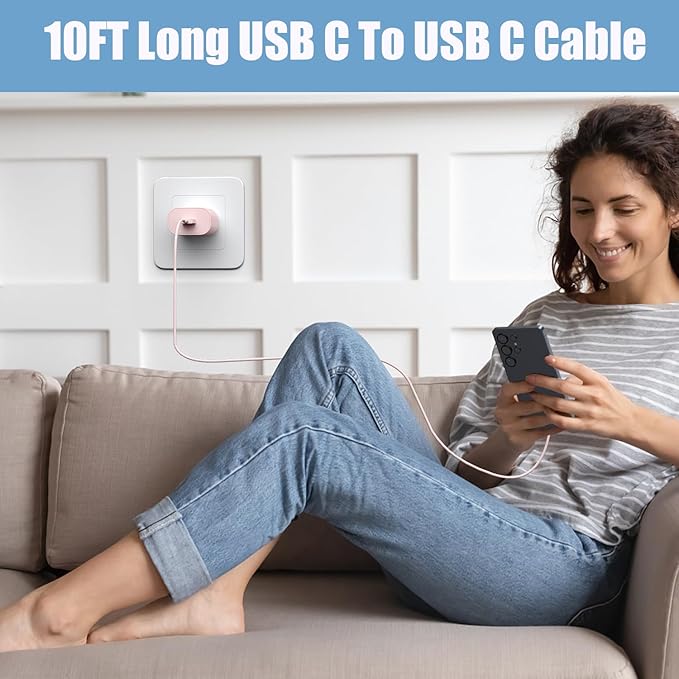 USB C Charger,25W Charger Fast Charging Block Phone Charger Android & Fast Charger Type C 10Ft Cable Cord for Samsung Galaxy S26/S25/S24/S24+/S24 Ultra/S23/S23+/S23Ultra/S22/S22+/S22Ultra/S21/S20,Pink