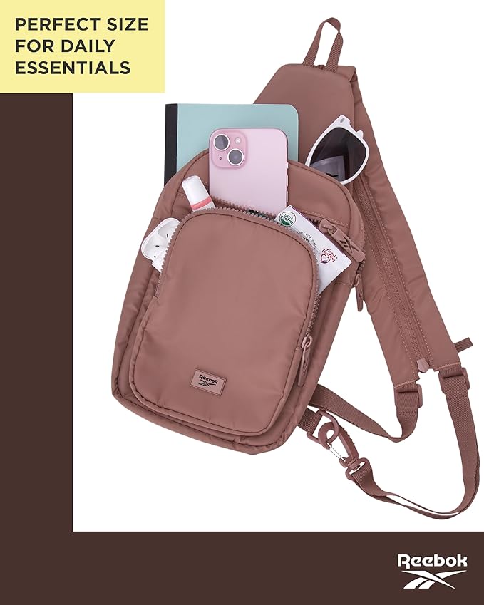 Reebok Unisex Crossbody Bag - Convertible Compact Durable Cross Body Bag for Women and Men - Gym and Travel Essentials, Size One Size, Cosmos Choco Malt