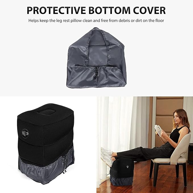 Inflatable Foot Rest Pillow for Travel, Adjustable Height Airplane Foot Cushion for Long Flights, Portable Comfort Footrest for Car, Office and Travel (Gray)