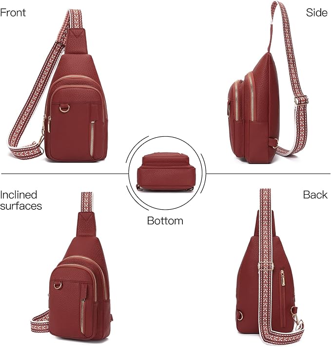 GAEKEAO Sling Bag for Women Vegan Leather Crossbody Bags Travel Fanny Pack Chest Bag Purse with Adjustable Wide Guitar Strap