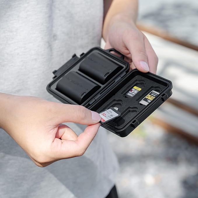 JJC Portable Camera Battery Memory Card Storage Case for 4 SD Card,3 CFexpress Type-A Cards,2 Camera Batteries, Compact Cameras Battery Holder Box for Sony NP-FZ100