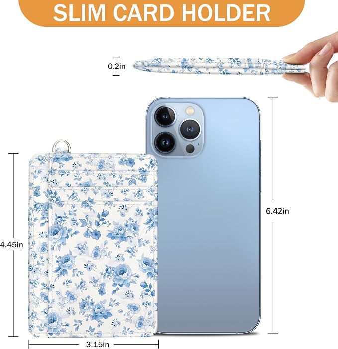 Yonlevres Credit Card Holder Slim Wallet Women, Floral Flowers RFID Blocking Small Front Pocket Travel Cute Thin ID Window PU Leather Mini Organizer Case Purse Gift Woman Girls Ladies