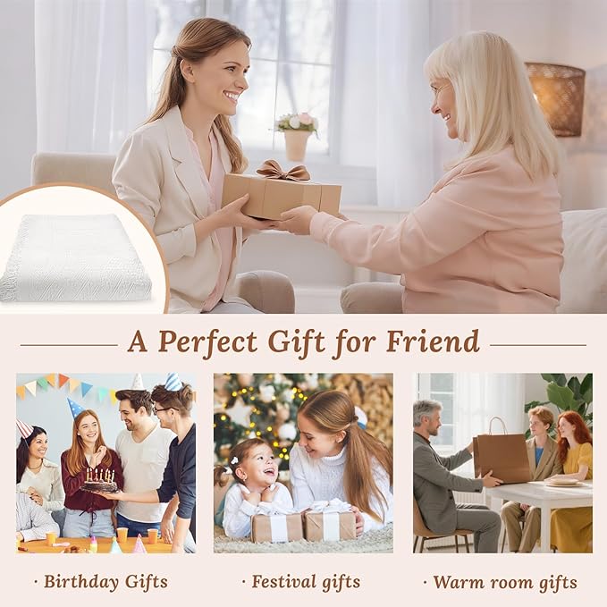 134 x 91 Extra Large White Outdoor Picnic Blanket, Woven Cotton Yarn Oversize Portable Blanket with Fringe for Camping, Lawn or Wedding Photoshoot. Indoor Bohemia Decorations, Machine Washable