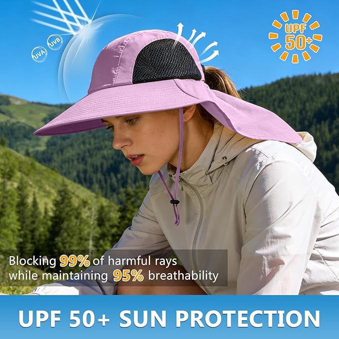 Sun Hat for Men Women with Neck Flap,UPF 50+ UV Protective Hiking Fishing Hats,Wide Brim Sun Hat for Women&Men