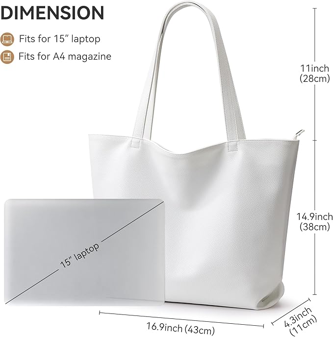 WLLWOO Soft Vegan Leather Tote Bag for Women Large Casual Hobo Handbags Zipper Shoulder Work Daily Weekender Travel Purse