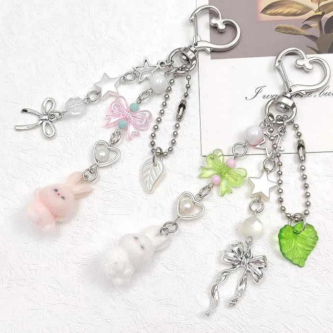 Cute Pink Keychain,Fuzzy Cat Keychain Aesthetic Y2K KeychainStylish KeychainsAccessories