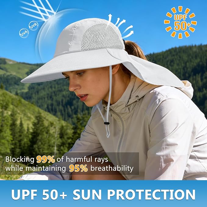 Sun Hat for Men Women with Neck Flap,UPF 50+ UV Protective Hiking Fishing Hats,Wide Brim Sun Hat for Women&Men