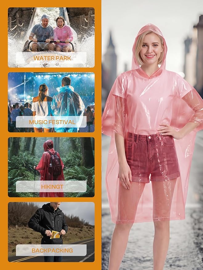 SaphiRose Disposable Rain Ponchos Emergency Clear Poncho