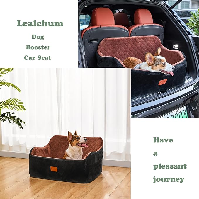 Lealchum Dog Car Seat for Medium/Large Dogs,2 Clip-On Safety Leashs for 2 Small Dogs,Removable and Washable Comfy Pet Car Seat,Easy to Install and Clean (Beige, Large)
