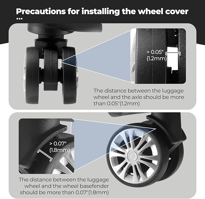8 Pcs Upgrade Luggage Wheel Covers, Carry On Luggage Suitcases,Wear-Resistant, Anti-Noise, Silicone Wheel Protective Covers for 2-2.4" Spinner Wheel,Essential Travel Accessories (Grey)