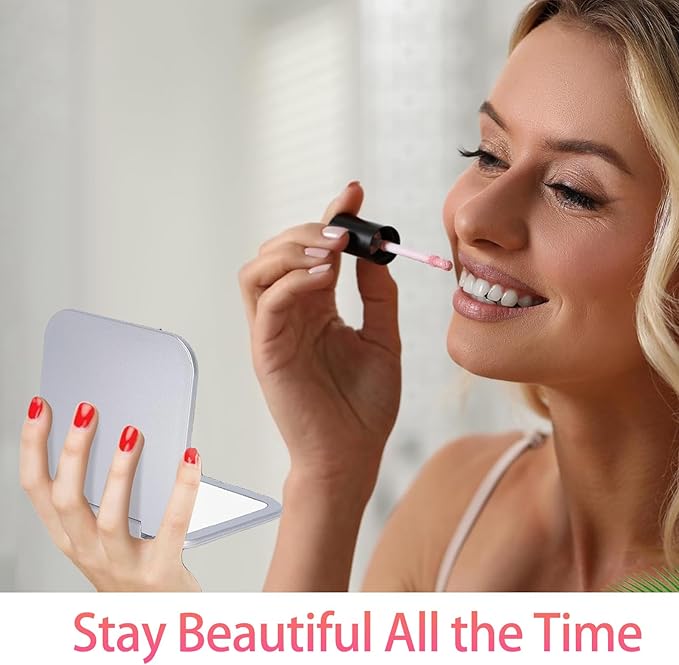 CYHTSHFZ Small Compact Mirror for Purse,5X/1X Travel Magnifying Mirror for Women, Makeup Mirror for Girls, Portable Ultra Slim Pocket Mirror(Silver)
