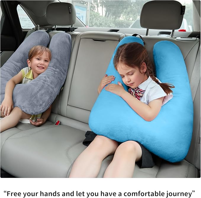 Car Pillow for Kids, Travel Pillow for Car, Car Sleeping Pillow for Kids and Adults with Adjustable Strap, Car Travel Essentials, Road Trip Pillow for Head and Neck Support,Grey