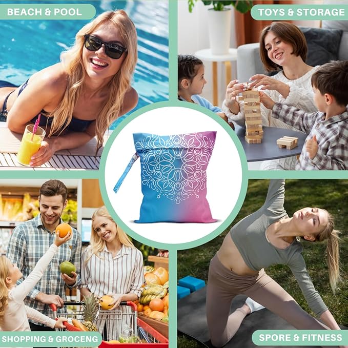 Wet Dry Bag for Swimsuit and Towels for Swimsuit Travel Beach Pool Diapers Dirty Yoga Gym Clothes Hook to Stroller Makeup Bag Waterproof Totem Decor