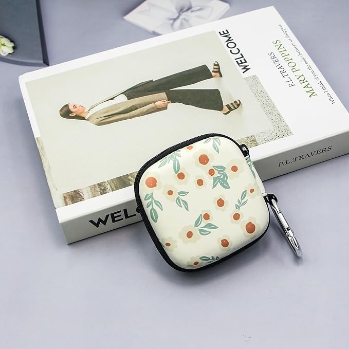 Earbud Case,Headphone Organizer Earbud Storage Bag, Hard EVA Shockproof Cover Carrying Case with Carabiner Clip Compatible with AirPods 4 AirPods Pro 2nd /3/2/1 Bose Galaxy (Small Flower)