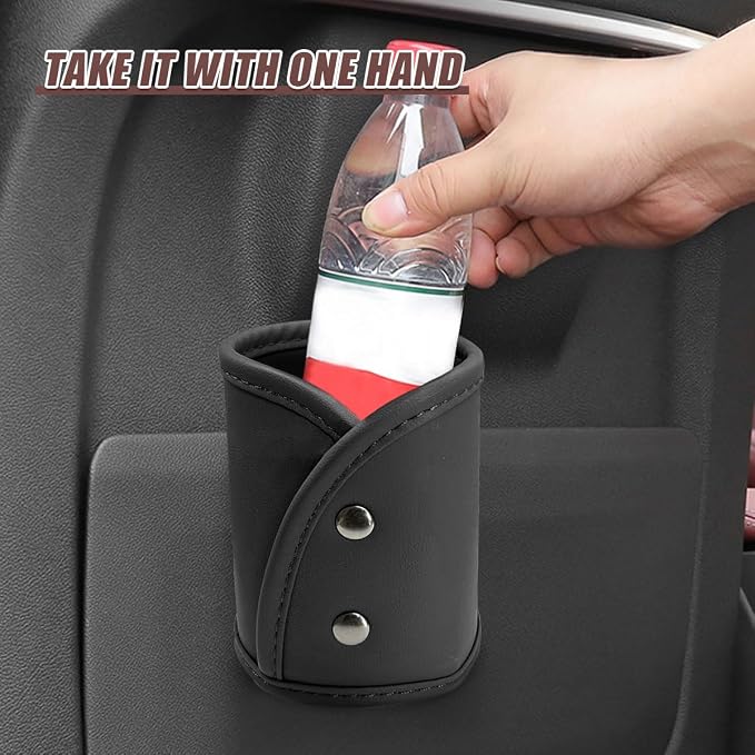 YoRise Car Cup Holder Organizer, Scratch-Resistant Clip-On Leather Car Water Bottle Holder, Automotive Back Seat Drink Cupholder, Vehicle Hanging Storage Organizer Accessories (Black)