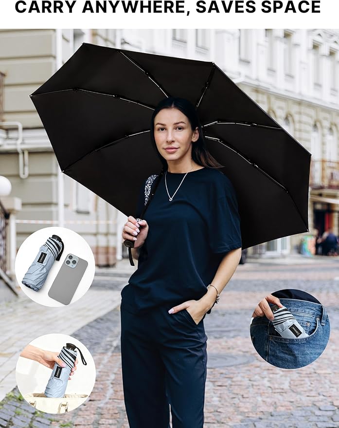 G4Free 46 Inch Mini Lightweight Travel Umbrella, Portable Super Slim Pocket Umbrella, Extendable Built-in Handle, UPF 50+ UV Protection, Compact size for Backpack & Purse