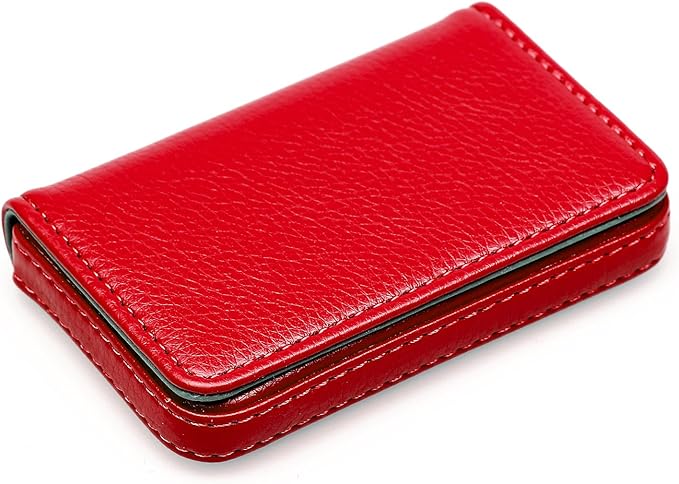RFID Blocking Wallet - Minimalist Leather Business Credit Card Holder with Magnetic - Red