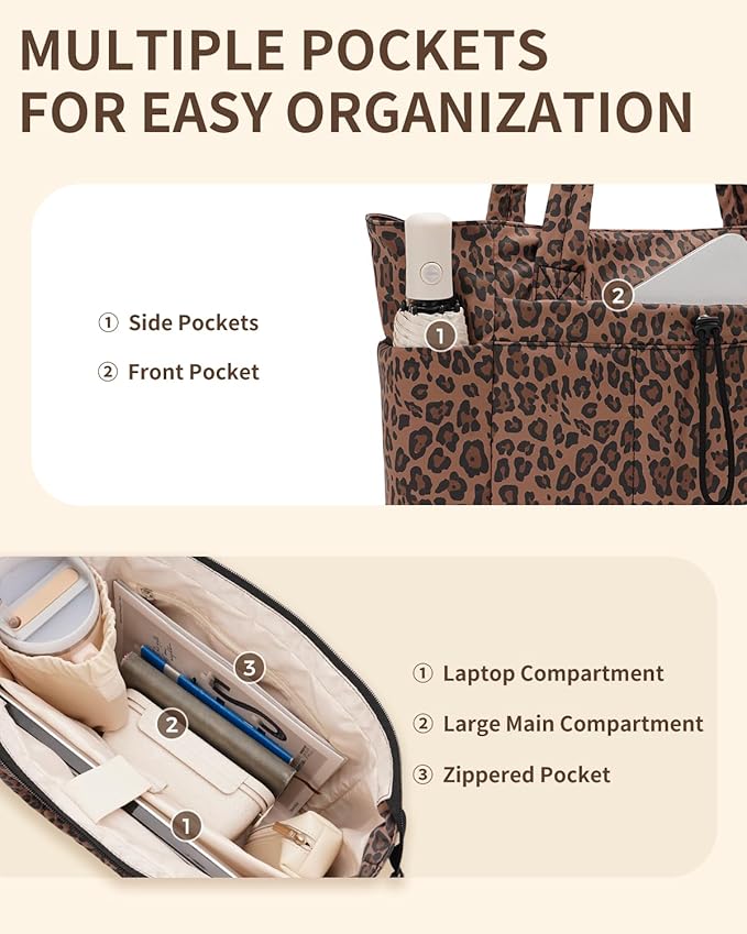 Wandering Nature Puffer Tote Bag with Cup Holder & Laptop Compartment & Trolley Sleeve for Travel, Work, Nurse, Women