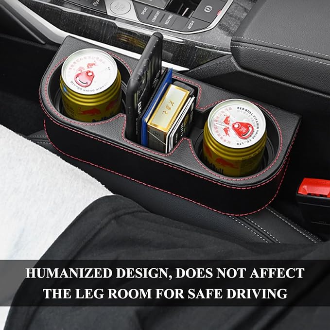 DXNQ Car Cup Holder Gap Filler Organizer, Multifunctional Auto Front Console Gap Filler with Cup Holder, Leather Extra Cup Holder Storage Box for Car Truck SUV, Car Accessories (Carbon Fiber)