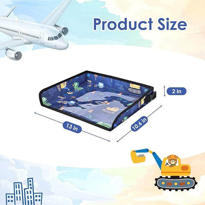 Kids Tray Table Cover, Airplane Tray Cover with Pockets, Airplane Travel Essentials for Kids, Portable Airplane Must Haves for Toddler on Plane or Train and Flying Supplies (Dark Blue)