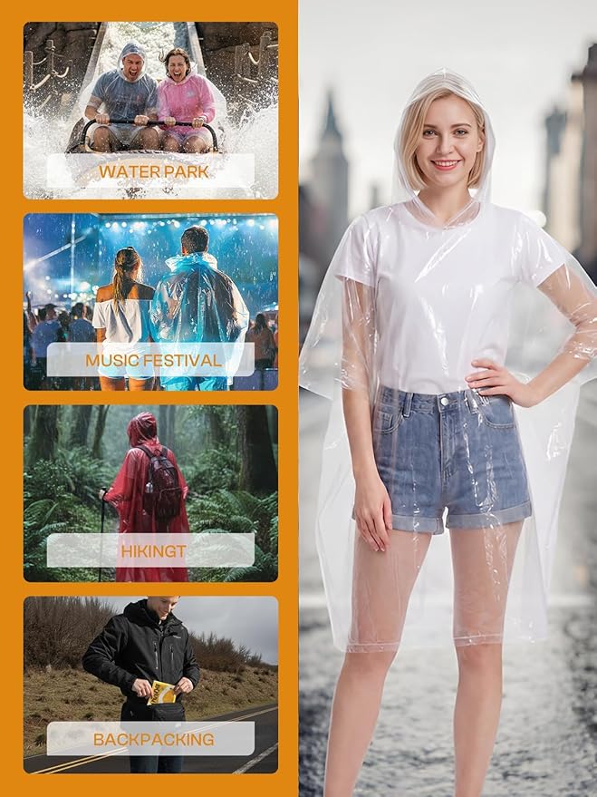 SaphiRose Disposable Rain Ponchos Emergency Clear Poncho
