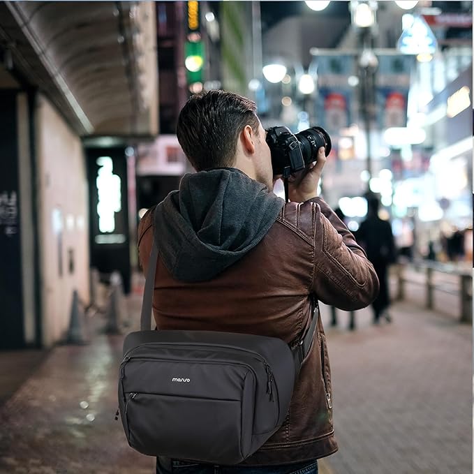 MOSISO Camera Sling Bag, Crossbody Camera Bag for Photographers, Waterproof Camera Shoulder Bags for DSLR/SLR/Mirrorless Cameras, Multifunction Padded Camera Bag with Tripod Holder&Rain Cover, Black