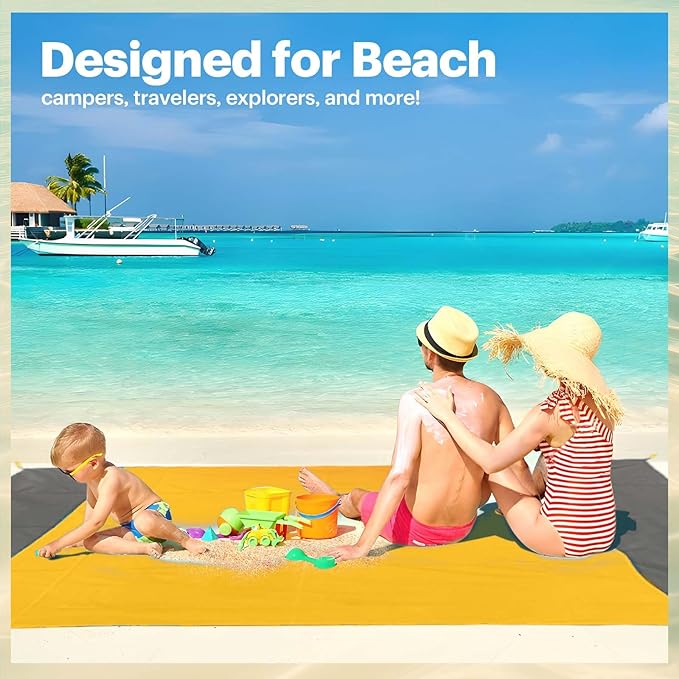 EASYFUN Beach Blanket Sandproof Oversized, 79''×83'' Extra Large Beach Mat, Portable Picnic Mat for Travel Camping Hiking, Lightweight Beach Essentials Family Water Resistant Mat