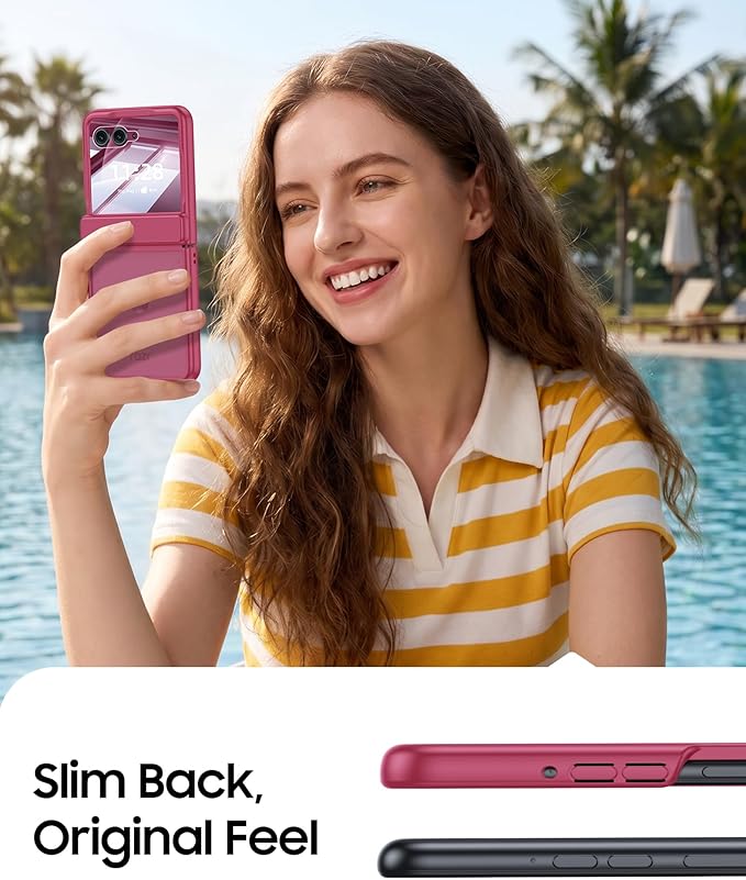 for Motorola Razr+ Plus 2026,Razr+ Plus 2025/2024 Case with Hinge Protection, Screen Protector, Skin Feel Translucent Frosted, Shockproof Cover for Razr+ 2026/2025/2024-Rose Red
