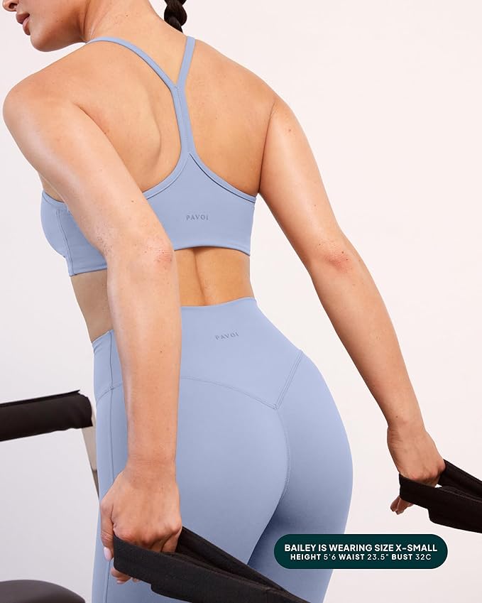 PAVOI ACTIVE Yoga Racerback Bras for Women - Buttery Soft Low Support Scoop Neck Y-Back Thin Strap Sports Bra - FlexFlow