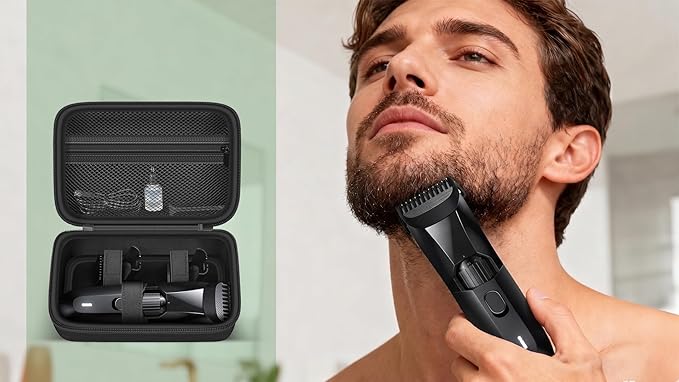 Hard Travel Case for MANSCAPED/for Wahl/for MANSPOT/for SHPAVVER Beard Trimmer for Men, Portable Electric Razor Bag with Handle & Mesh Pocket for Oil, Brush and USB Accessories(Box Only)