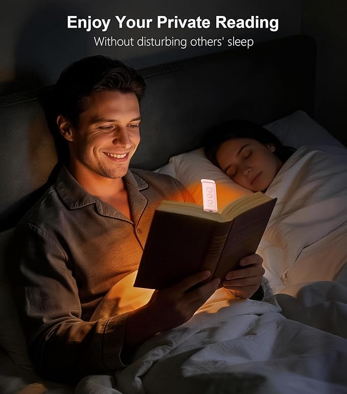 Gritin Book Light Rechargeable, Eye Caring 3-Color & 5-Brightness Clip on LED Reading Light for Books in Bed- Stepless Dimming, Long Lasting, Compact Size Flexible Book Lamp for Bookworms-Pink
