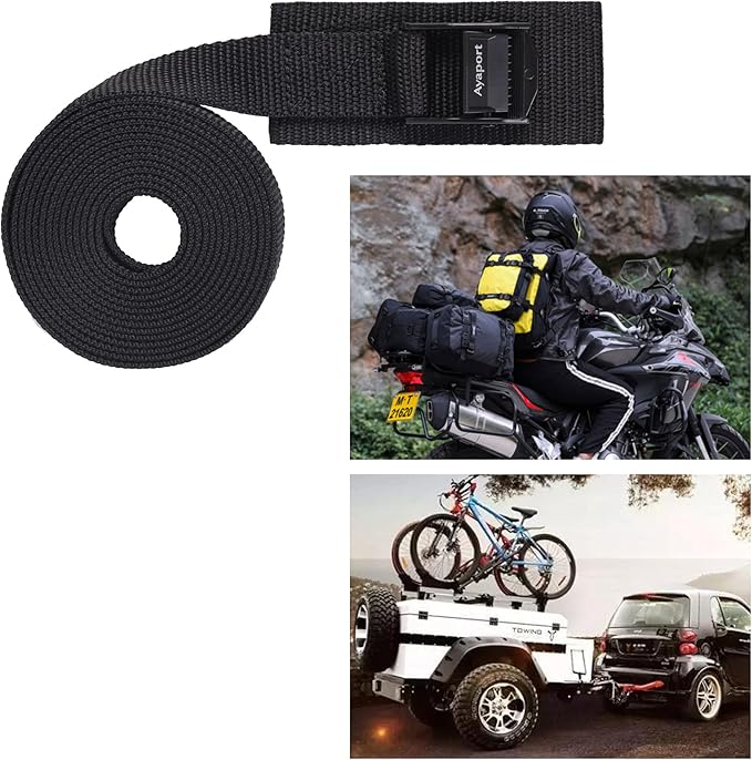 Ayaport Lashing Strap Tie Down Straps with Adjustable Cam Buckle Nylon Cinch Strap for Packing Cargo, Bike, Luggage Black 6 Pcs (Black, 1'' x 12')