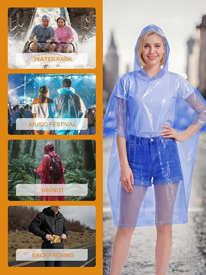 SaphiRose Disposable Rain Ponchos Emergency Clear Poncho
